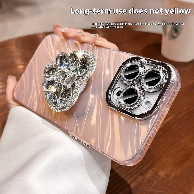 Lens Protector Rhinestone Love Bracket Phone Case