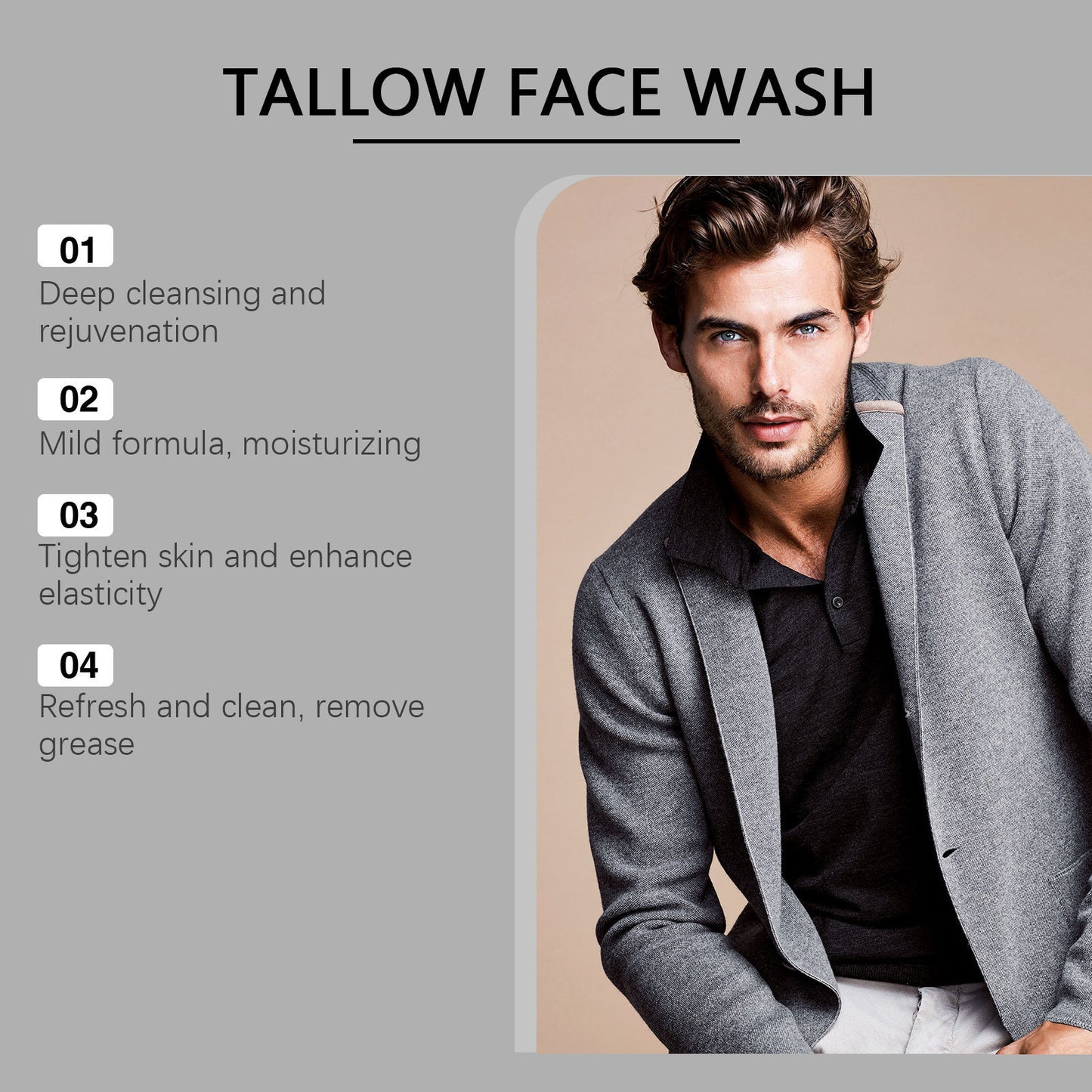 Men's Tallow Facial Cleanser Gentle Cleaning