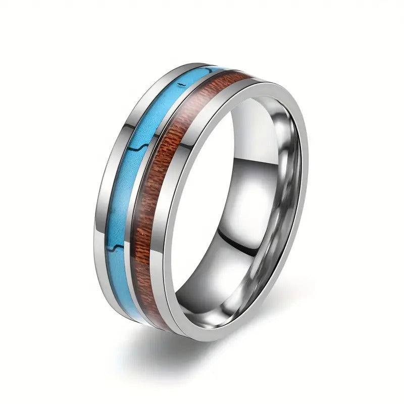 Men's 8mm Double Slot Patch Stainless Steel Ring