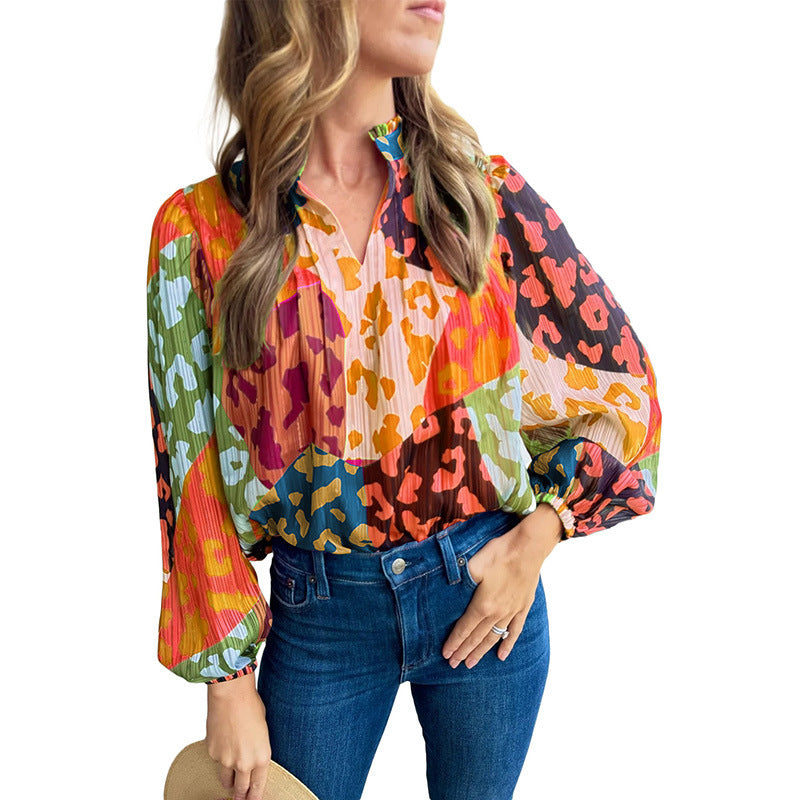 New Printed Pullover Chiffon Shirt Women