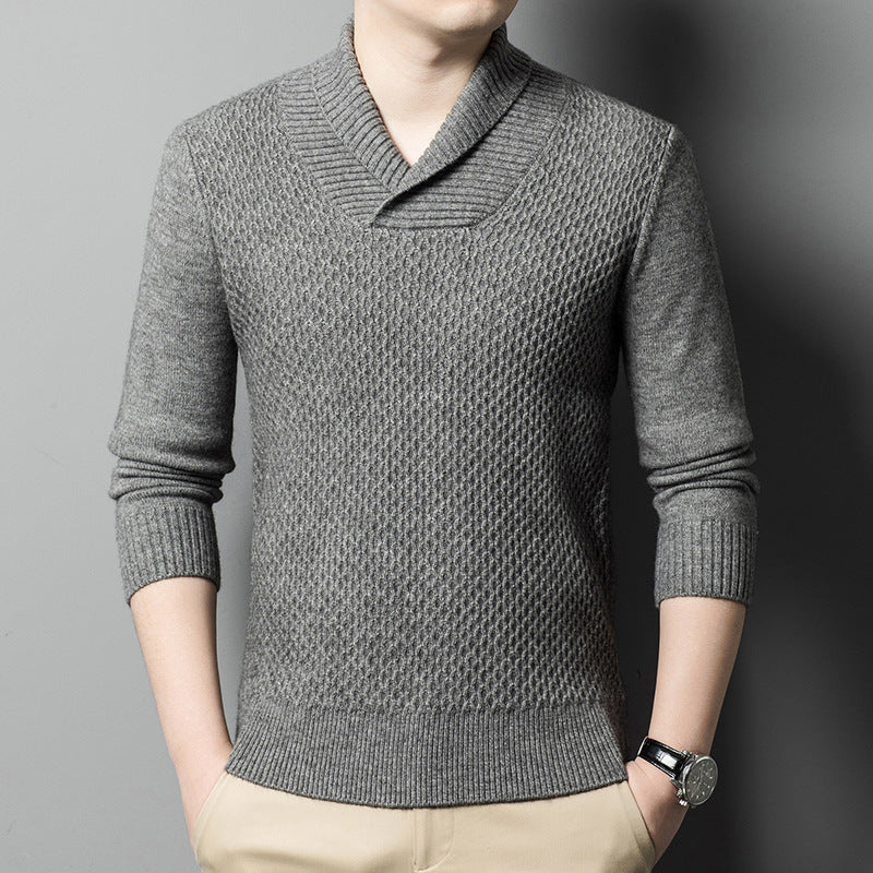 Men's Sweater Solid Color Jacquard Knitted Thickened Warm Coarse Yarn Bottoming Sweater