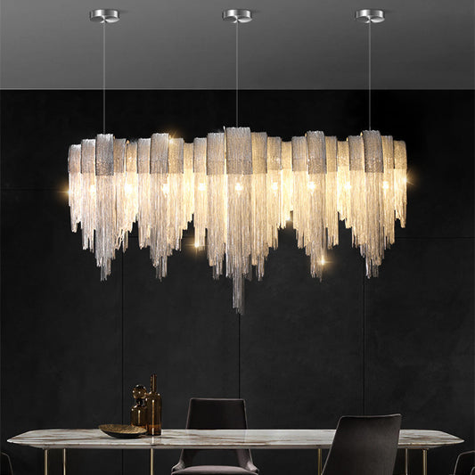 Nordic Luxury Villa Design Tassel Aluminum Chain Living Room Chandelier