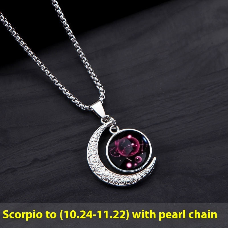 12 Constellation Moon Star Glowing Necklace Charm Jewelry Women Pendant Hollow Luminous Stone Pendant Necklace Gift