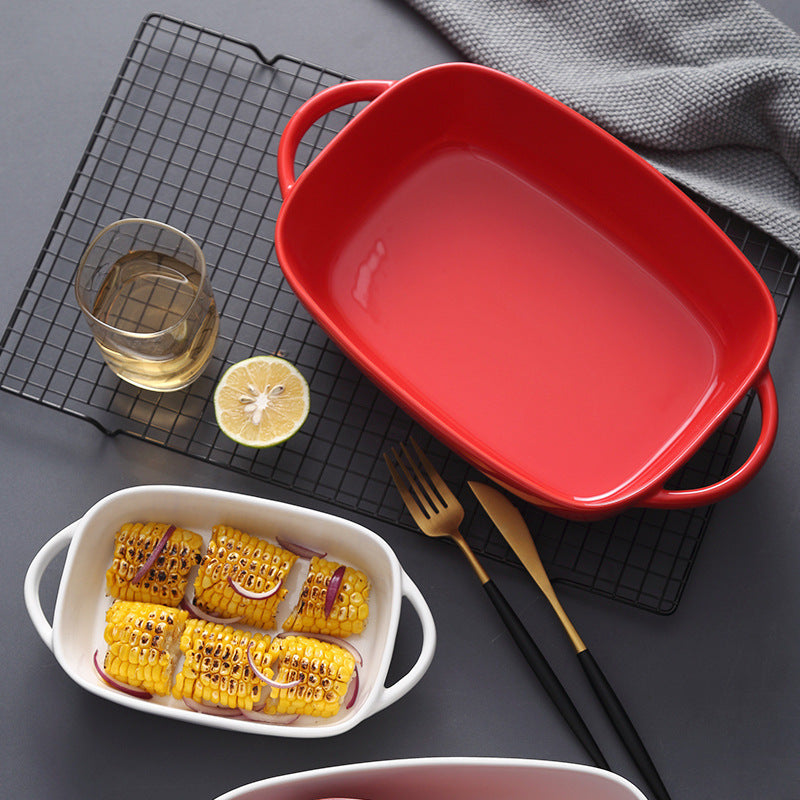 Ceramic Creative Binaural Rectangular Bakeware Tableware