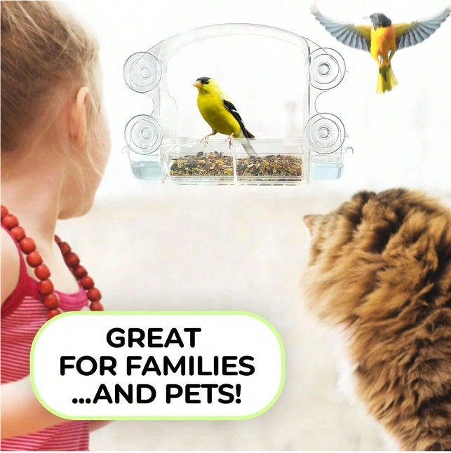 1pc Clear Window Bird Feeder With Strong Suction Cups Unobstructed View With Water, Transparent Bird Feeders Window Mount Acrylic Bird House For Viewing