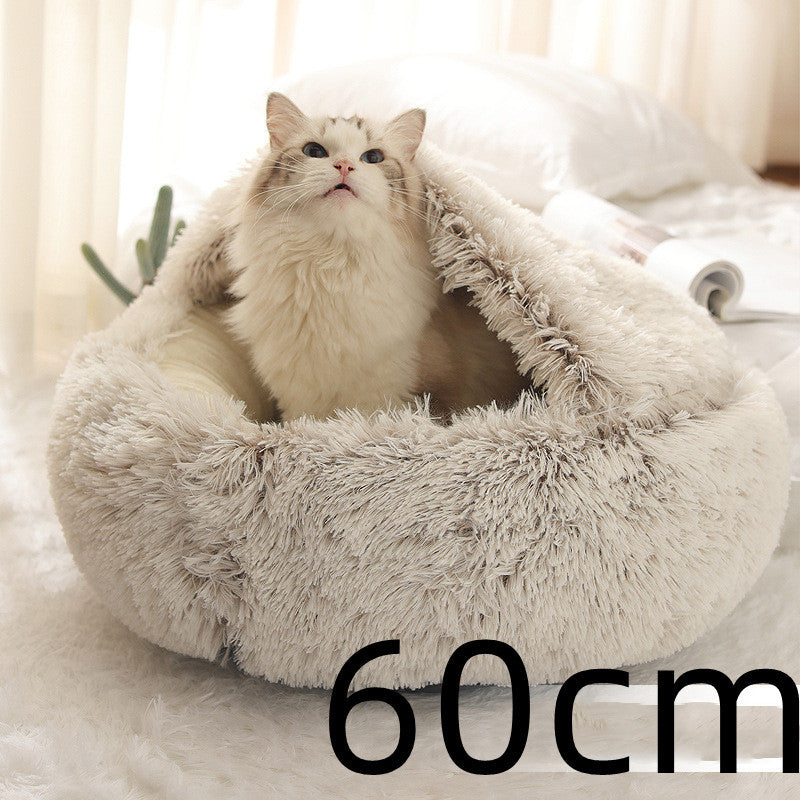 2 In 1 Dog And Cat Bed Pet Winter Bed Round Plush Warm Bed House Soft Long Plush Pets Bed