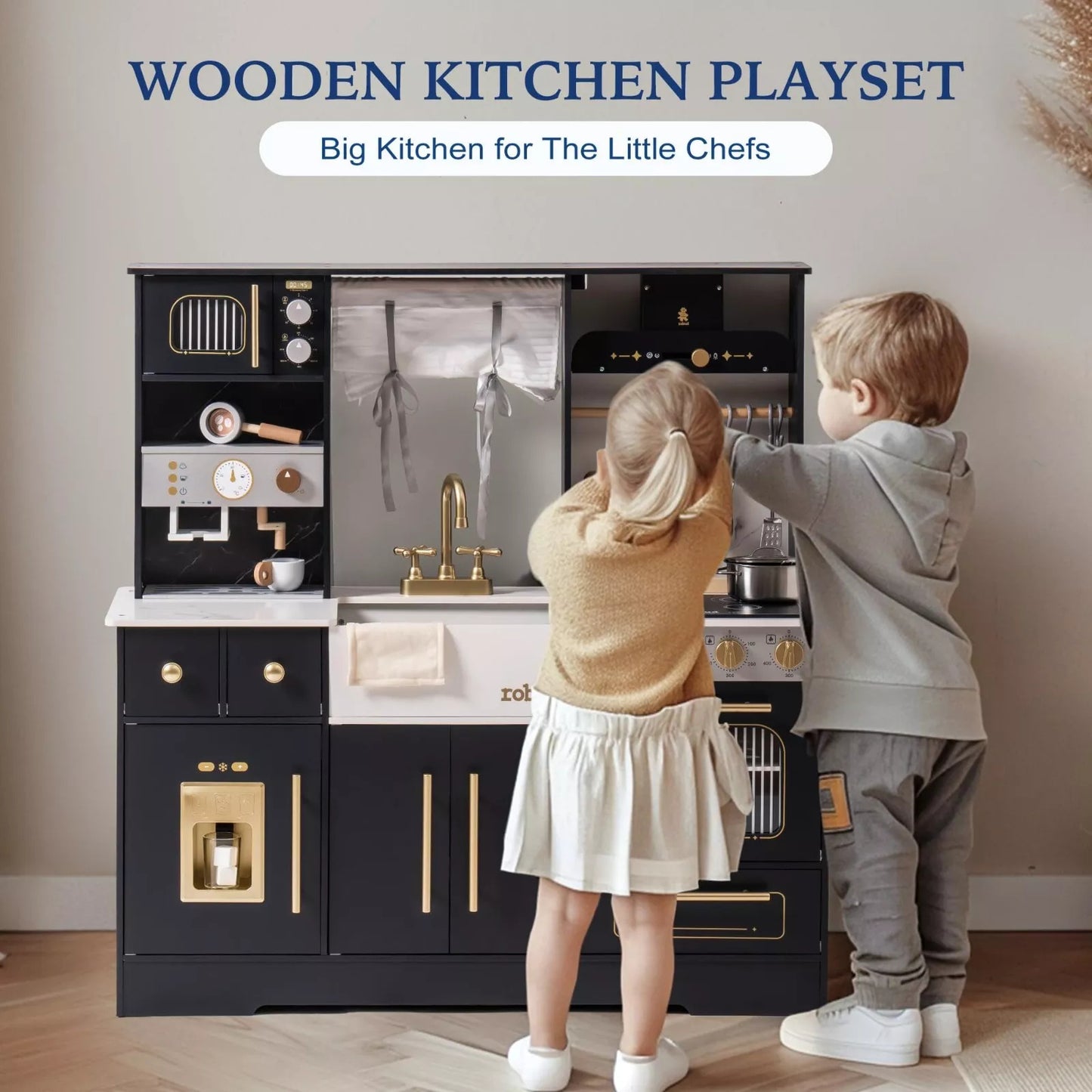 Robotime Robud Pretend Play Wooden Kitchen Cooking Toy Set Gift For Boys Girl