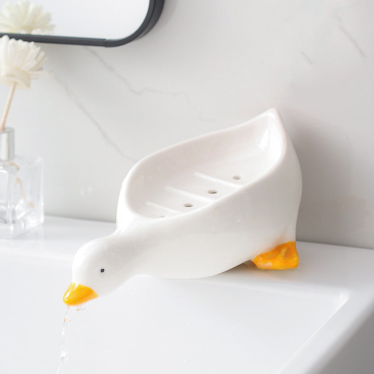 Cartoon Creative Cute Duck-shaped Ceramic Soap Box