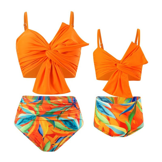 Women's Big Bow Bikini Print Swim Trunks Set