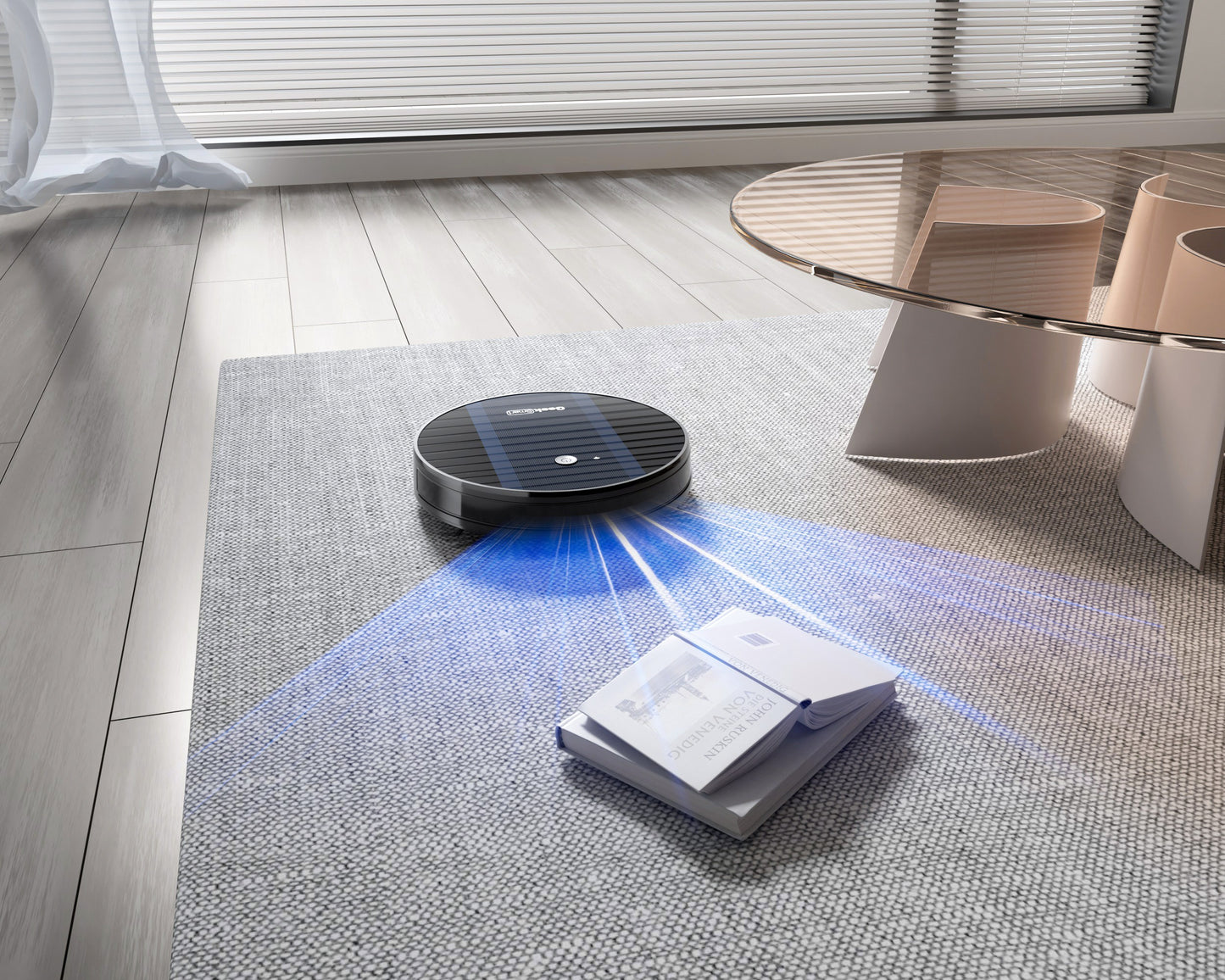 Geek Smart Robot Vacuum Cleaner G6 Plus, Ultra-Thin, 1800Pa Strong Suction, Automatic Self-Charging, Wi-Fi Connectivity, App Control, Custom Cleaning, Great For Hard Floors To Carpets